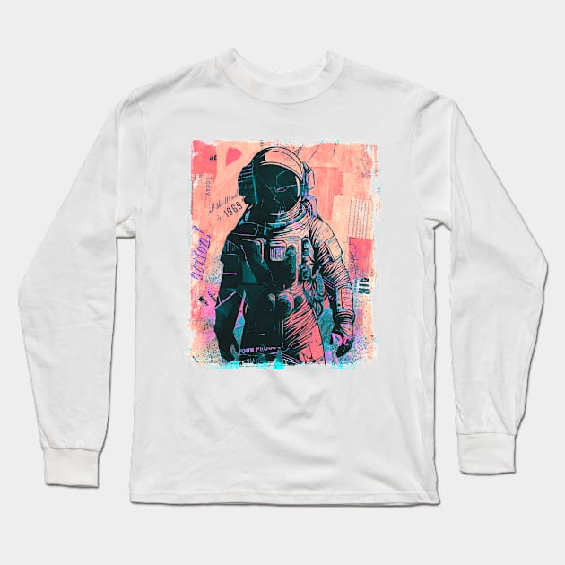 Paper Collage Astronaut Long Sleeve T-Shirt by AnAzArt